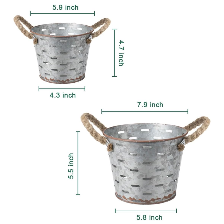 Galvanized Metal Olive Buckets with Handles, Set of 4 (NEW)
