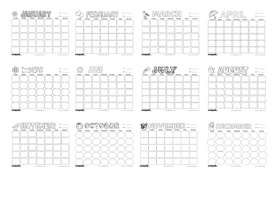 Blank Monthly Calendars