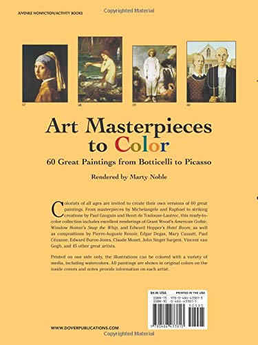 Art Masterpieces to Color - 60 Great Paintings from Botticelli to Picasso