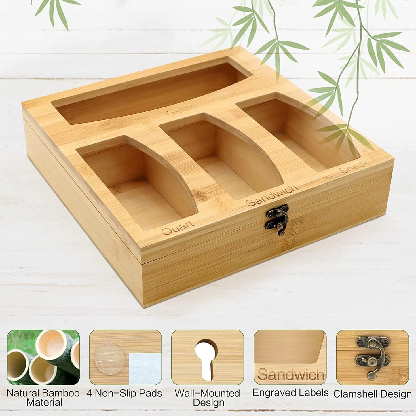 Bamboo Ziplock Bag Storage Organizer