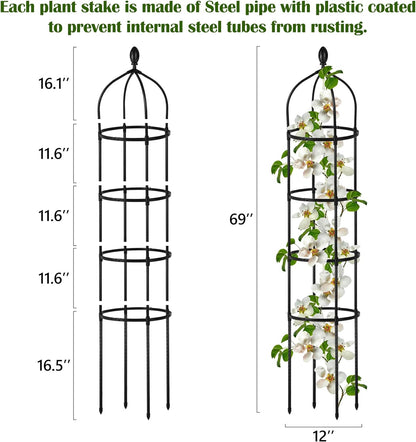 Black Garden Obelisk Trellis for Climbing Plants, 6-foot Coated Metal (NEW)