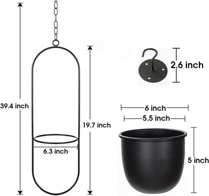 Bullet Shaped Hanging Planters, Black Plastic and Metal, Set of 2 (NEW)