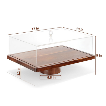 Wood Cake Stand with Clear Plastic Lid, 2-in-1 Stand and Tray (NEW)