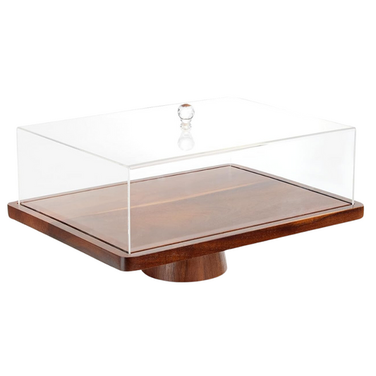 Wood Cake Stand with Clear Plastic Lid, 2-in-1 Stand and Tray (NEW)