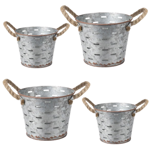 Galvanized Metal Olive Buckets with Handles, Set of 4 (NEW)