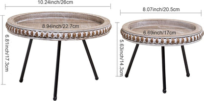 Round Wood Plant Stands with Black Metal Legs, Set of 2 (NEW)