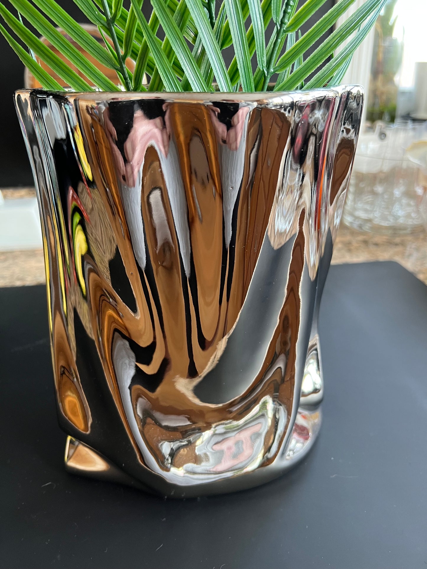 Silver Ceramic Vase, 9-inches tall (NEW)