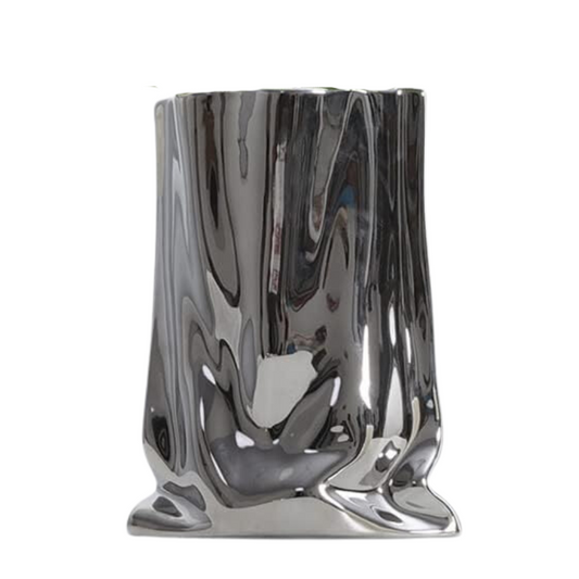 Silver Ceramic Vase, 9-inches tall (NEW)