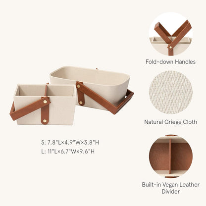 Storage Basket Set with Leather Handles, Set of 2 (NEW)