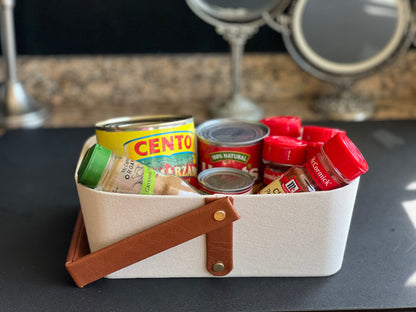 Storage Basket Set with Leather Handles, Set of 2 (NEW)