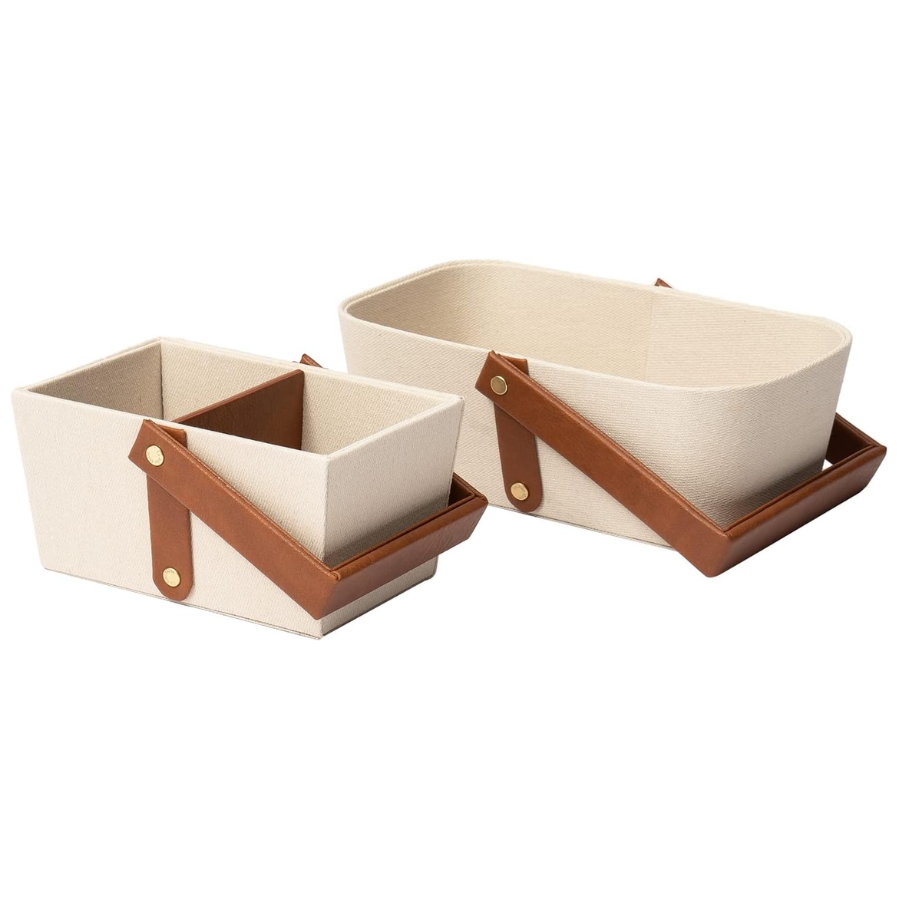 Storage Basket Set with Leather Handles, Set of 2 (NEW)