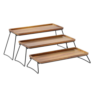 3 Tier Wood Trays with Folding Metal Stands, Set of 3 (NEW)