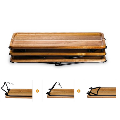 3 Tier Wood Trays with Folding Metal Stands, Set of 3 (NEW)