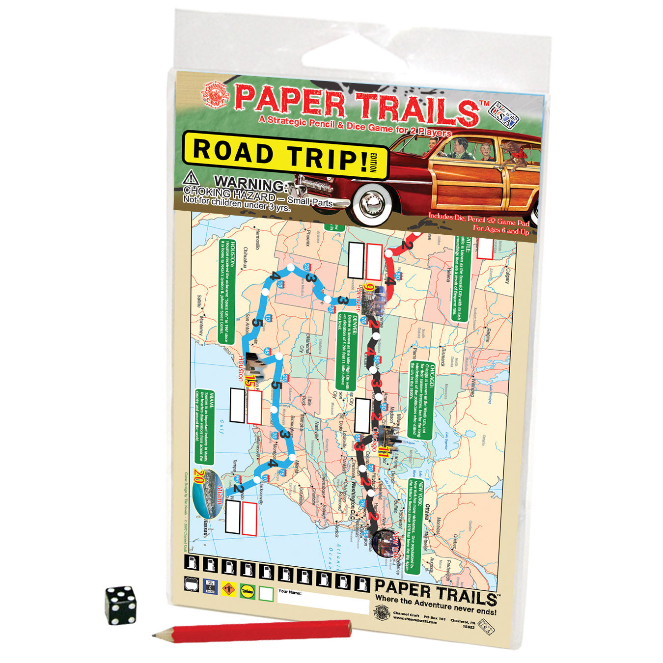 Paper Trails - Road Trip Edition, Pencil and Dice Travel Game